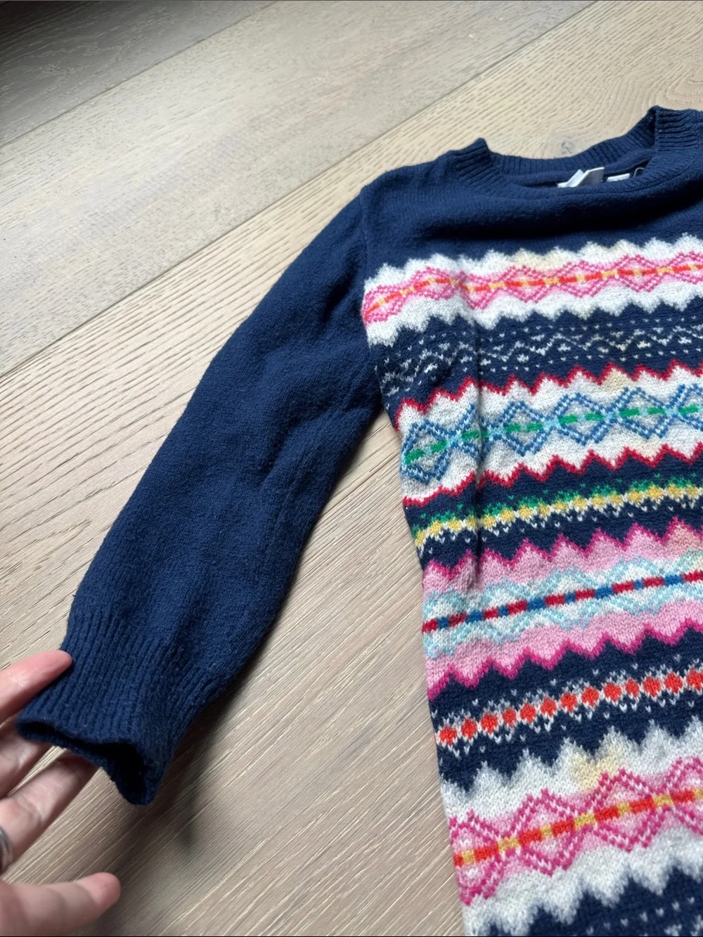 GAP Navy Fair Isle Crewneck Sweater Tunic with Pink, Green & Blue Accents